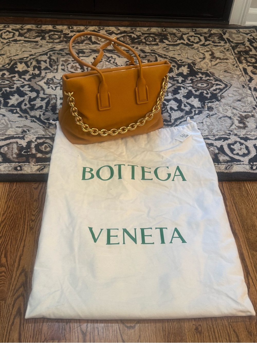 Bottega Veneta Ochre Leather Shoulder Bag with Gold Chain